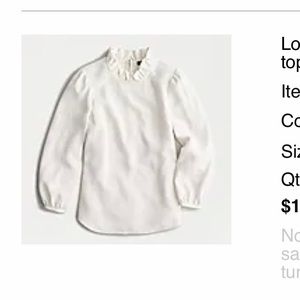 J Crew Ivory Ruffle Neck Top. New with tags.